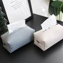 Nordic style leather woven pattern tissue box living room coffee table paper box model room decoration tissue bag factory direct sale