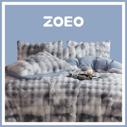 Zoeo Home Textiles New arrival thickened Heattech Fur Velvet Four-Piece Set Blue Gray Minimalist Style Bed Sheets Fitted Sheet Bedding