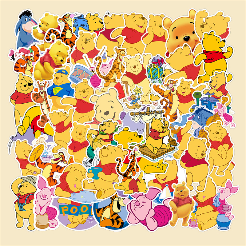 50 Cute Winnie the Pooh Cartoon Animation Classic Graffiti Stickers for Decorating Notebooks, Helmets, Photo Frames, Planners, Suitcases, Water Bottles, Electric Scooters, Stationery, and DIY Waterproof Stickers for Phones