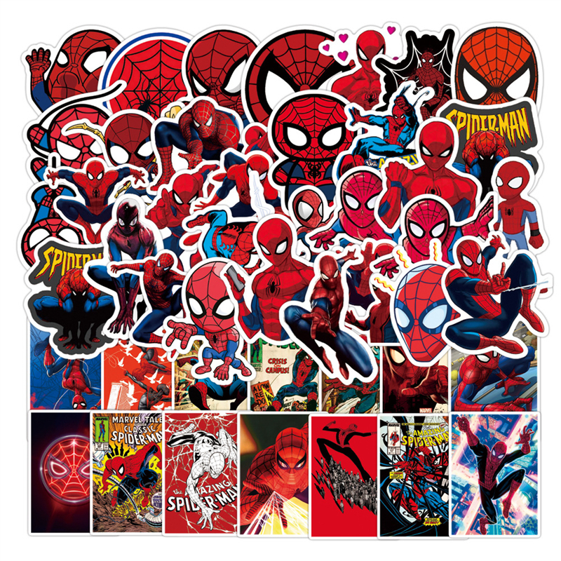 50 Cartoon Spider-Man Marvel Hero Character Stickers for Decorating Notebooks, Helmets, Children's Luggage, Planners, Thermos Cups, Electric Scooters, Skateboards, Mobile Phones, DIY Waterproof Stickers