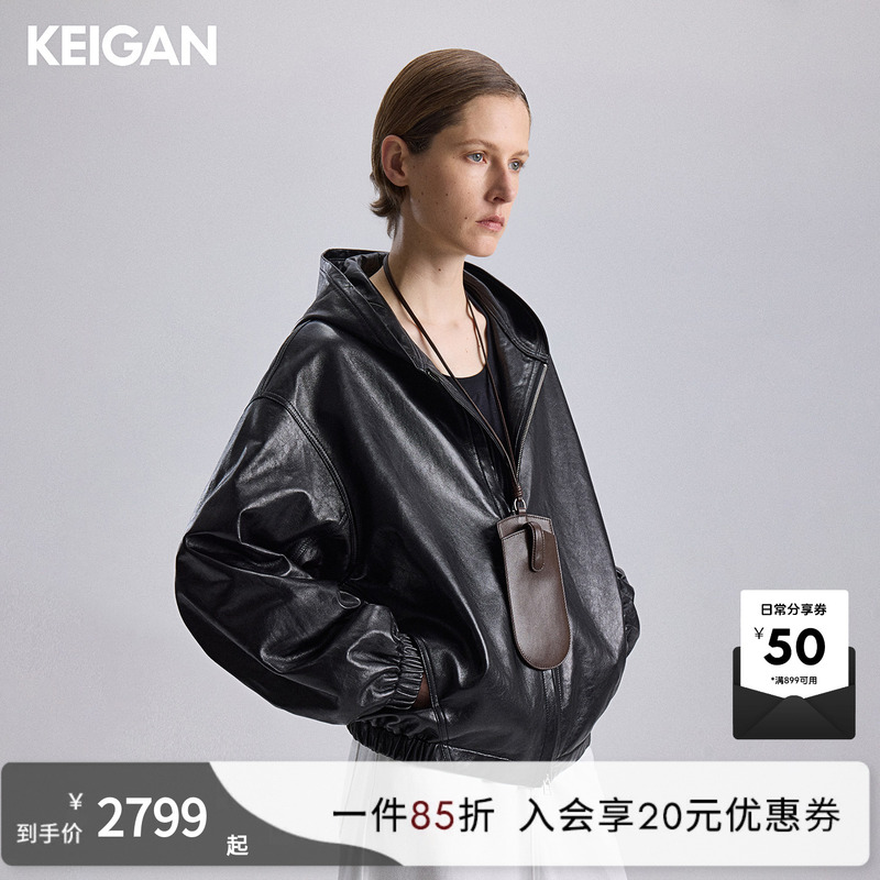 Keigan/Soft and Lightweight Oil-Waxed Mixed Lambskin Fashionable Zip-Up Hooded Genuine Leather Jacket Imported from the Uk Keigan/Soft and Lightweight Oil-Waxed Mixed Lambskin Fashionable Zip-Up Hooded Genuine Leather Jacket Imported from the Uk