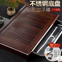 (SHENDIAO) Black sandalwood tea tray solid wood large medium and small stainless steel tea tray tea set can store water for home use