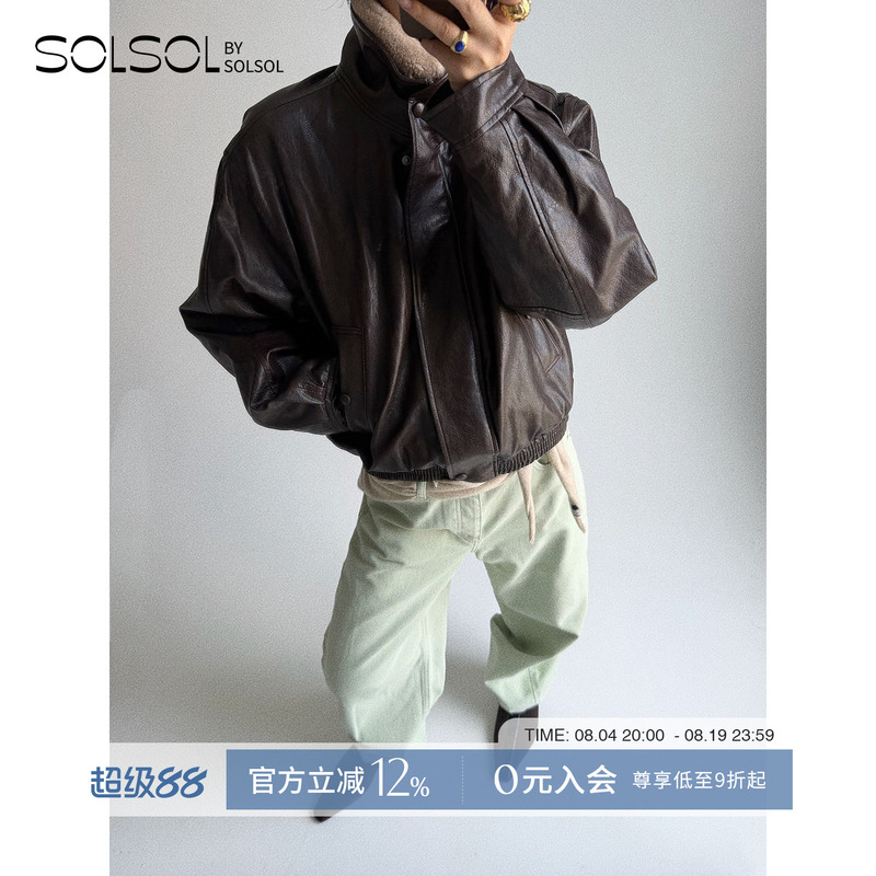 Low Classic Designer 26 Early Autumn New Fur Collar Faux Leather Jacket Short Coat Solsol