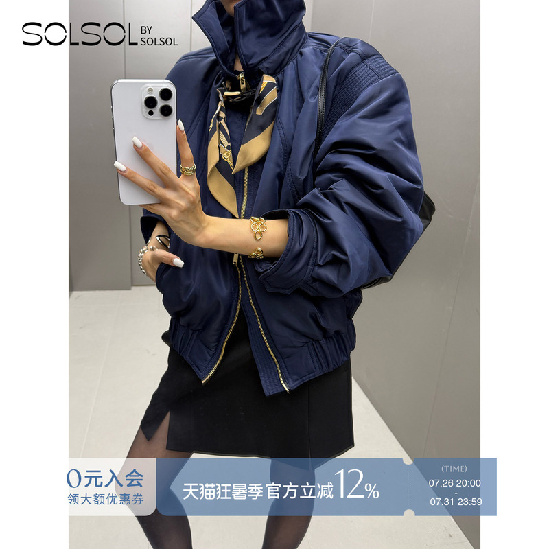 Ych Designer Brand 26 Early Autumn New Casual Silk Scarf Bomber Jacket Short Coat Solsol