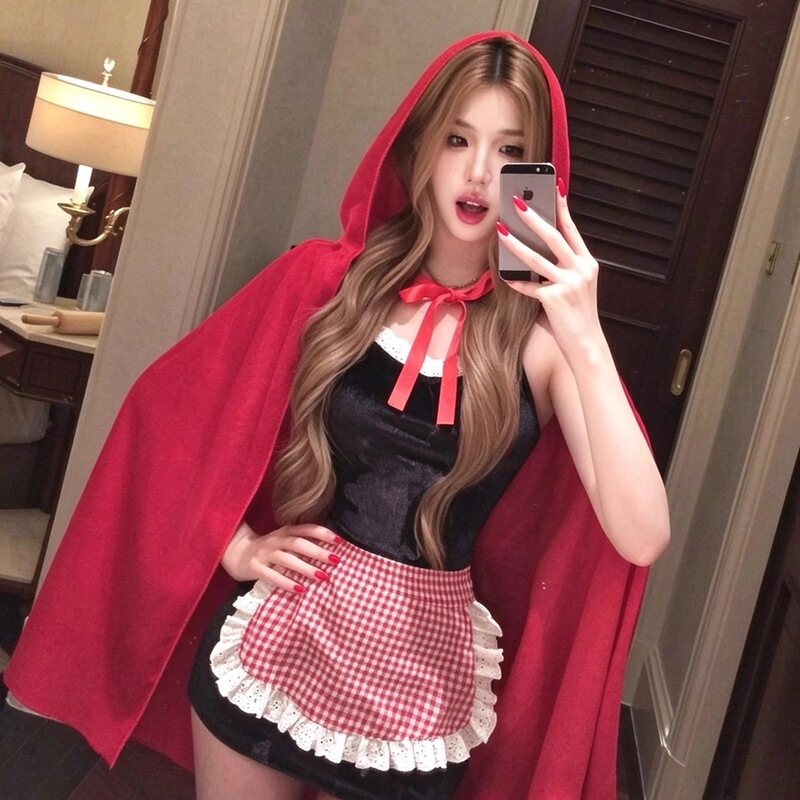 Halloween ins Little Red Riding Hood Cosplay Costume Dress Cape Apron Set Role-Playing Atmosphere Pajamas