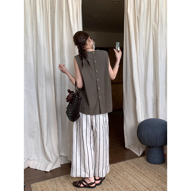 Relaxed Round-Neck Linen Sleeveless Shirt Vest for Women, New Summer Style, Loose-Fitting Old Money Style Outerwear Relaxed Round-Neck Linen Sleeveless Shirt Vest for Women, New Summer Style, Loose-Fitting Old Money Style Outerwear