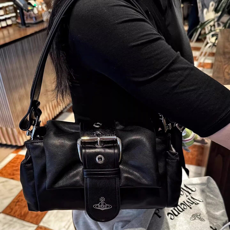 Halfmark2026 New Saturn Niche Retro Belt Buckle Bow Underarm Handbag Crossbody Bag for Women