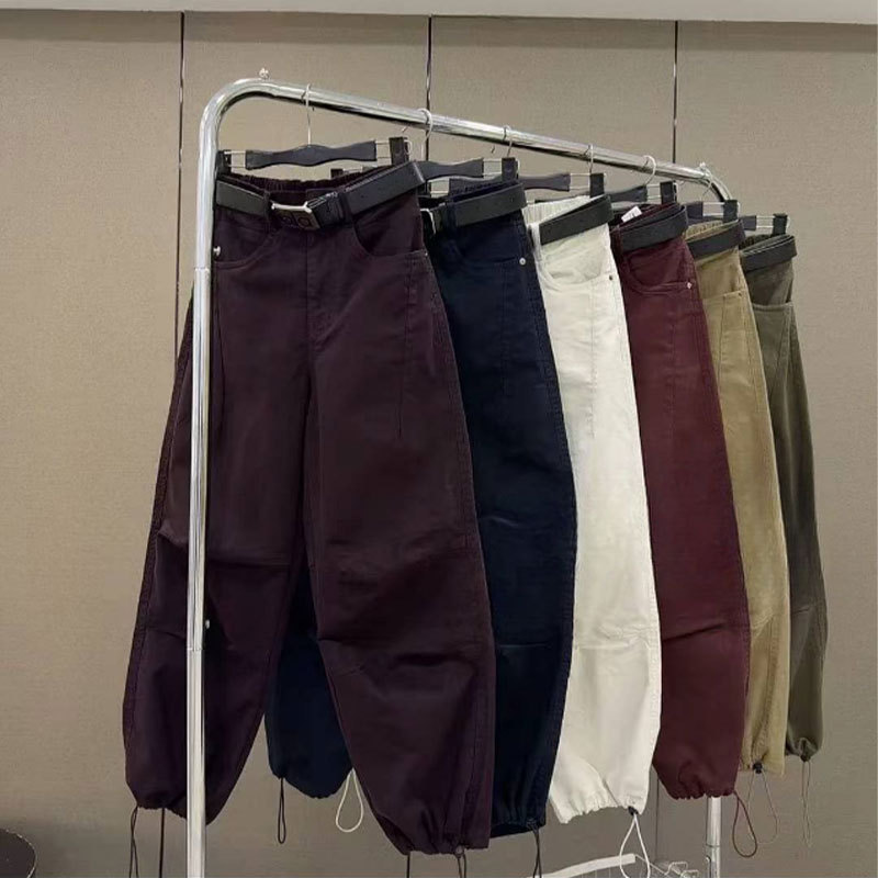 Early Autumn New Style Cropped Denim Knife-Cut Pants for Women, Fashionable Versatile Slimming Cargo Pants, High-Waisted Elastic Jogger Harem Pants