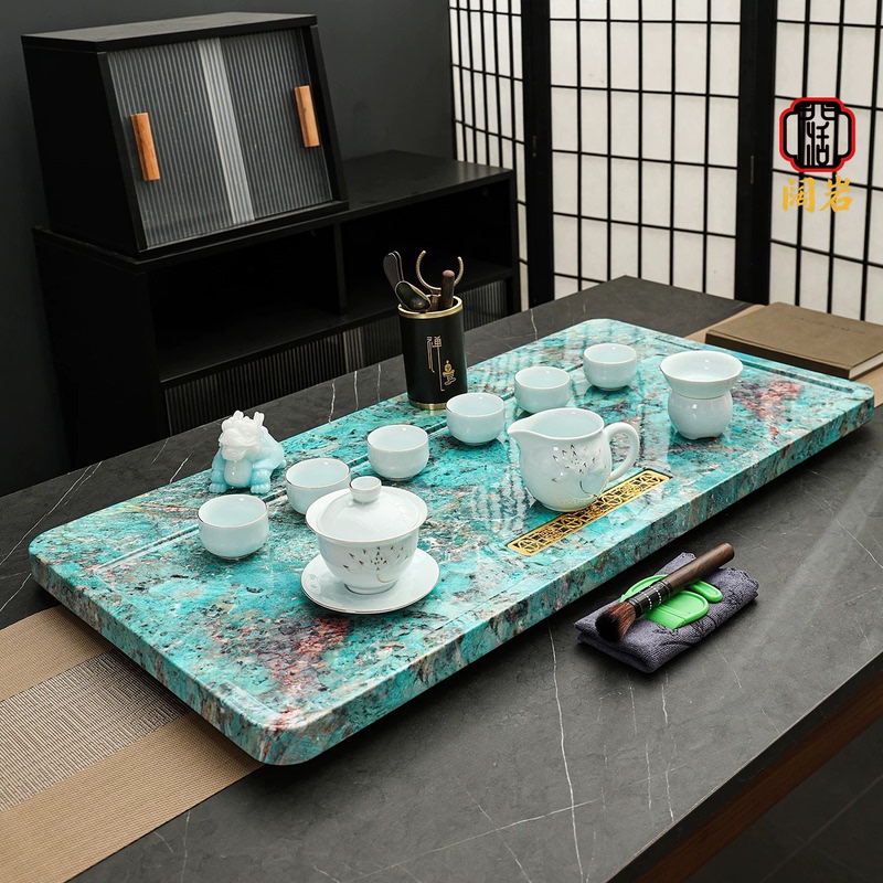 New Dry-Brew Amazon Green Tea Set with Tea Tray, High-End Large Bubble Tea Home Tea Table with Built-In Tray
