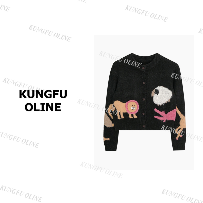 【Animal Cardigan】Ks7498 Sweater Knitted Top Autumn/Winter Fashion 2024 New Women's Round Neck Popular Style 【Animal Cardigan】Ks7498 Sweater Knitted Top Autumn/Winter Fashion 2024 New Women's Round Neck Popular Style