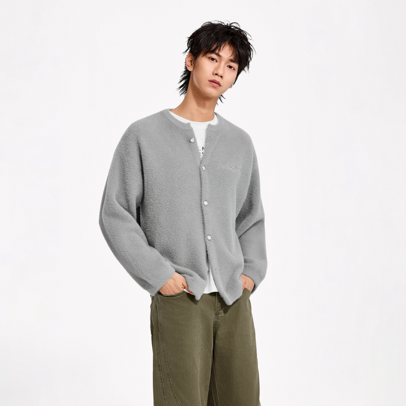 Loquesiento[Stage：1]Soft Faux Mink Cardigan Jacket, Knitted Top, Men's Loose Sweater