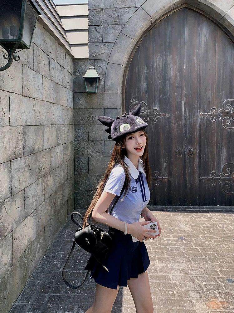 jk制服加工定制 蓝色学院风衬衫百褶裙套装女高级感jk上衣短裙两件套夏季2024新款