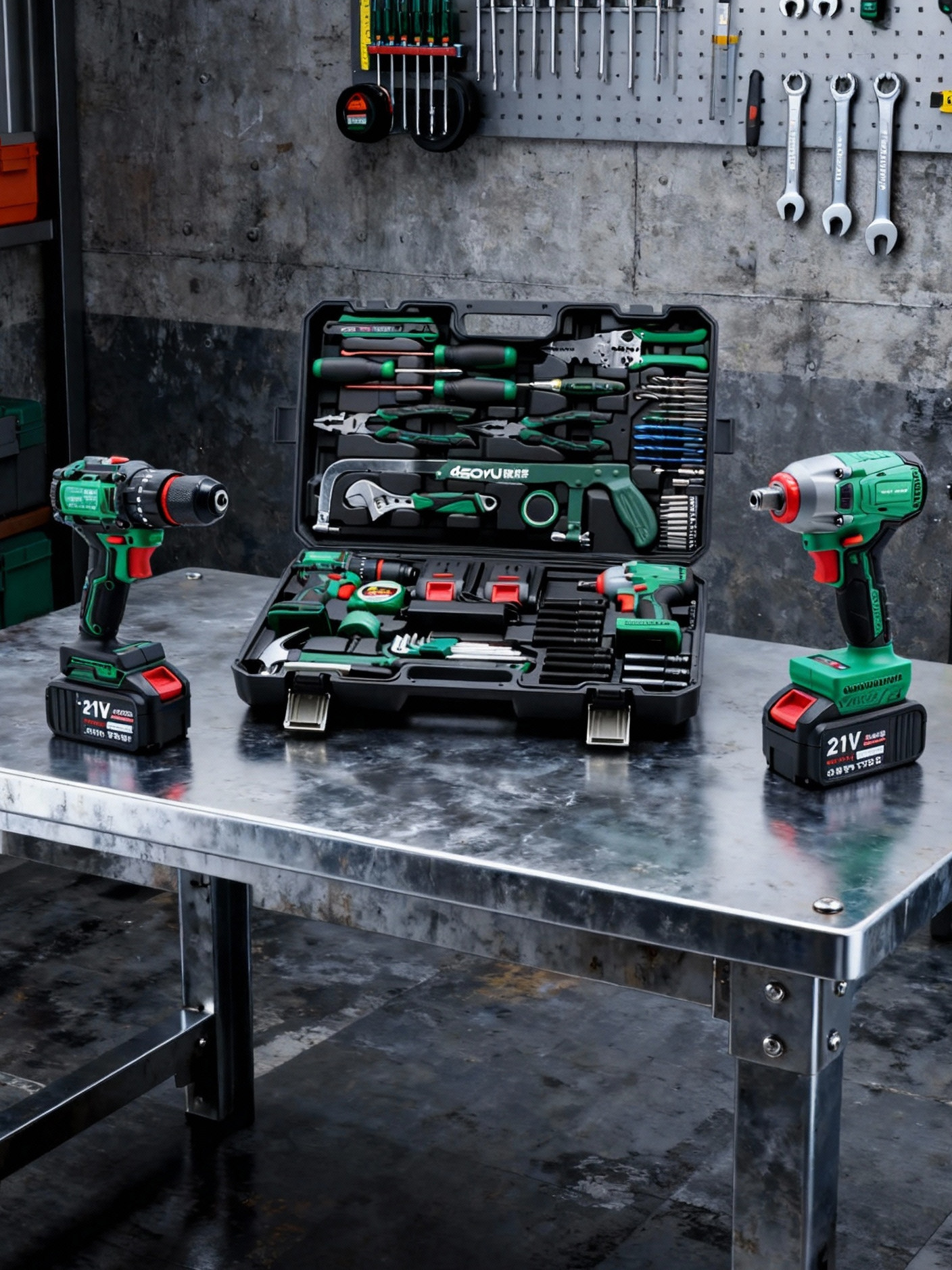 Industrial-Grade Hardware Tool Box Set, Household Brushless Electric Drill, Electric Wrench, Auto Repair, Vehicle-Mounted Electrician's Complete Set