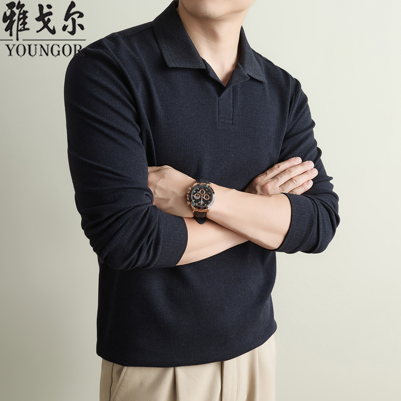Old Money Style Yegor Men's Long-Sleeve T-Shirt, Simple Casual Seagull Collar Polo Shirt, Fashionable and Versatile Top for Spring and Autumn Old Money Style Yegor Men's Long-Sleeve T-Shirt, Simple Casual Seagull Collar Polo Shirt, Fashionable and Versatile Top for Spring and Autumn