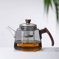 2024 Tea Making Heatable Transparent Walnut Side-handle Steaming Integrated Pot High Temperature Resistant Glass Tea Kettle