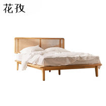Rattan bed Southeast Asia ins retro ash wood solid wood rattan bed 1 8-meter double bed master bedroom B&B hotel