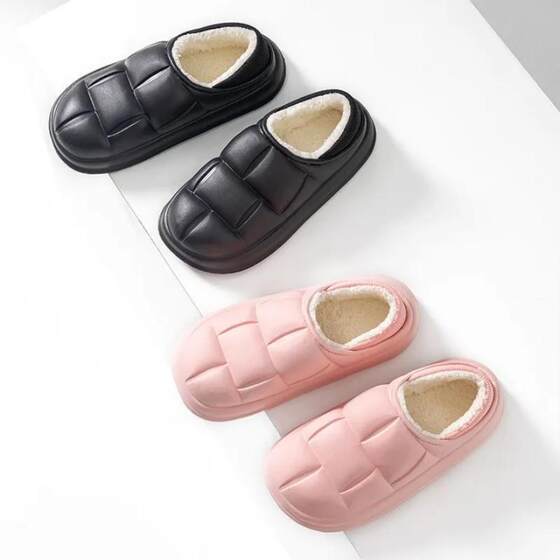 Waterproof Cotton Slippers for Women, New Autumn and Winter Models for Home and Outdoor Use, Fleece-Lined, Warm, Thick-Soled Fur Slippers