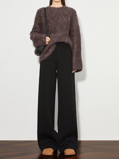 FAESSLIN【高级通勤】高腰黑色加绒休闲裤女冬加长拖地阔腿直筒裤