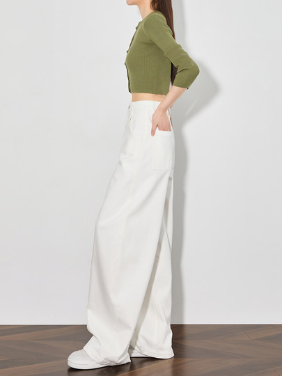 Faesslin[Your White Moonlight]Extended Full-Length Cotton White High-Waisted Jeans for Women, Loose Banana Wide-Leg Pants