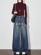 Faesslin Blue Retro Jeans for Women, New Autumn Style, Tall and Long, High-Waisted, Loose Straight-Leg Wide-Leg Pants