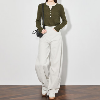 FAESSLIN【听劝惊艳你】米色全棉牛仔裤女高腰加长百搭阔腿香蕉裤