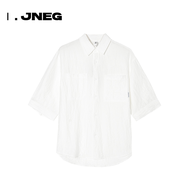 Jiangnan E-Cabinet Mid-Sleeve Shirt, Thin Shirt, Outerwear Cardigan, Men's Casual White Textured Lapel 628208276 Jiangnan E-Cabinet Mid-Sleeve Shirt, Thin Shirt, Outerwear Cardigan, Men's Casual White Textured Lapel 628208276