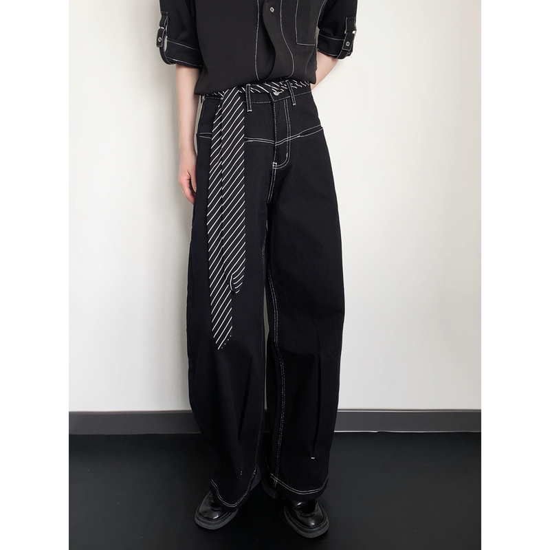 Lncr American-Style Deconstructed Color-Blocked Stitching Raw Denim Scimitar Jeans for Men and Women, 2026 Spring Versatile Casual Lazy Long Pants