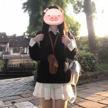 Black sweater shirt early autumn high-end suit 2024 new style for reducing age and entering autumn with a complete set of tops for women