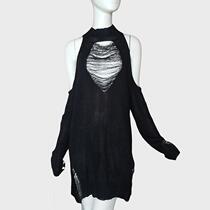 European and American black ripped off-shoulder sweater autumn and winter punk lazy loose round neck long sleeve gothic style sweater for women
