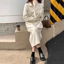 Autumn and winter womens new Korean style lapel loose mid-length sweater skirt with coat over the knee long skirt