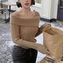 Texture design knitted sweater for women in autumn and winter 24 new style slim pullover one shoulder irregular chic long sleeve base