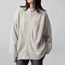 Half turtleneck 2024 autumn and winter new style lazy style zipper knitted cardigan loose versatile sweater womens coat trend