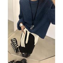 Muze early autumn thin lazy wool sweater~Korean style versatile soft lantern sleeve mohair sweater