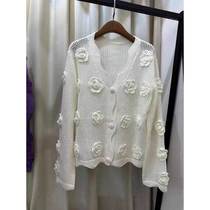 Designed three-dimensional rose embroidered long-sleeved sweater for women in early autumn new loose and versatile cardigan jacket