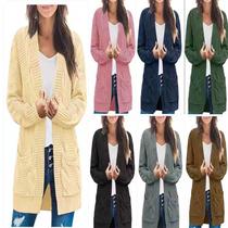 Womens European and American autumn and winter new twist cardigan sweater womens mid-length twisted rope cardigan