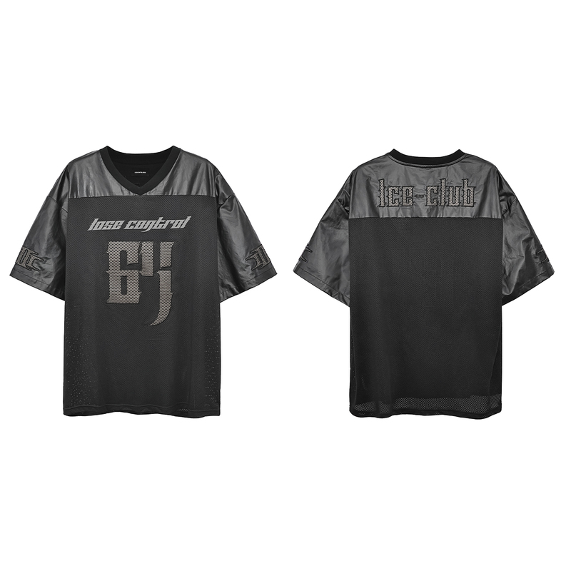 Lce* Out of Control Edge 25Ss Rugby Jersey Glossy Coated Patchwork Mesh Embroidery American Hip-Hop Jersey Lce* Out of Control Edge 25Ss Rugby Jersey Glossy Coated Patchwork Mesh Embroidery American Hip-Hop Jersey