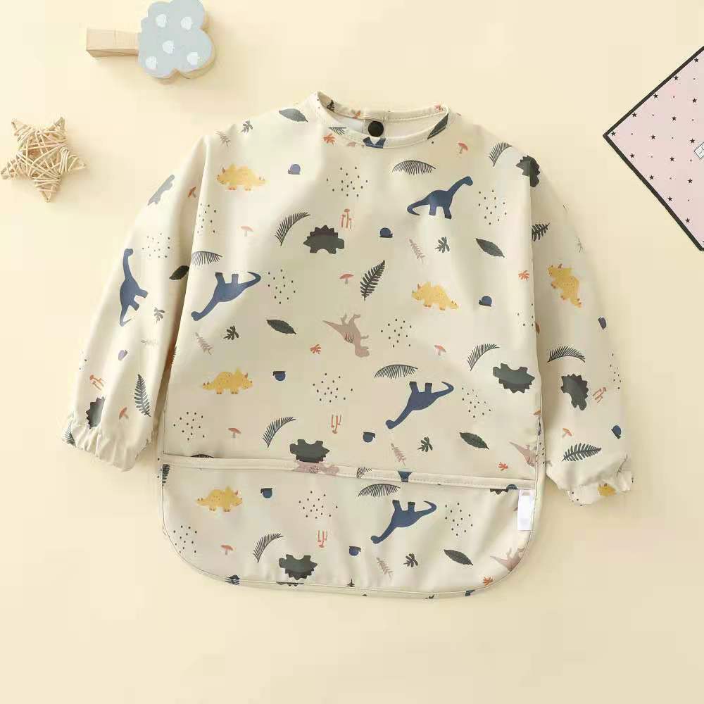 Danish fashion waterproof reverse dressing bibs children's eating clothes super soft pu bibs baby rice pockets waterproof feeding clothes