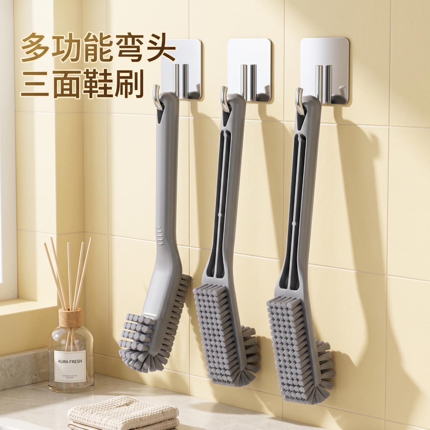 Multifunctional hard-bristled crevice cleaning brush with no dead ends