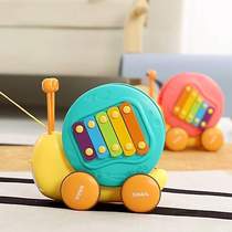 Infant snail multifunctional snail toy dragging baby car knocking piano toy ejection toddler small lead rope puzzle