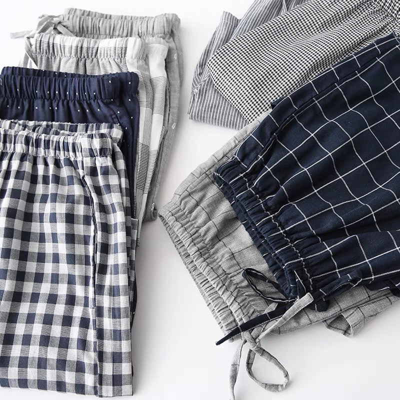 New Cotton Summer Thin Double-Layer Gauze Pure Cotton Men's Pajama Pants Home Pants Shorts Beach Pants with Pockets New Cotton Summer Thin Double-Layer Gauze Pure Cotton Men's Pajama Pants Home Pants Shorts Beach Pants with Pockets