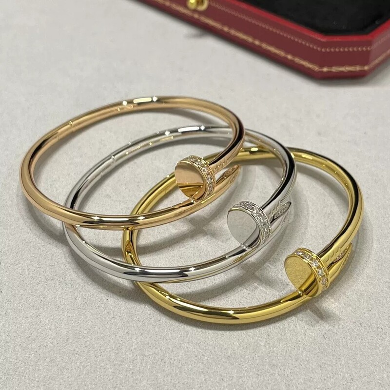 Full Diamond-Studded Nail Bracelet for Men and Women, Couple's Pure Silver Plated with 18K Rose Gold, Full Diamond Bracelet, Birthday Gift for Women