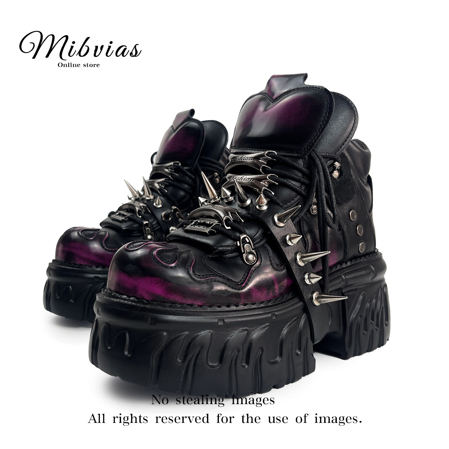 Mib'Vias Niche Original Cyber Gothic Shoes, Unisex, Heavy Metal Studded, Hand-Painted High-Top Shoes