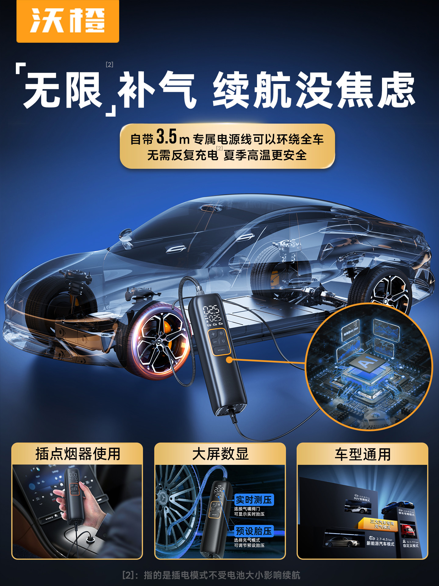 Wocheng Wired Car Air Pump, Portable Tire Inflator for Cars, with Tire Pressure Measurement, Cigarette Lighter Dedicated Cylinder