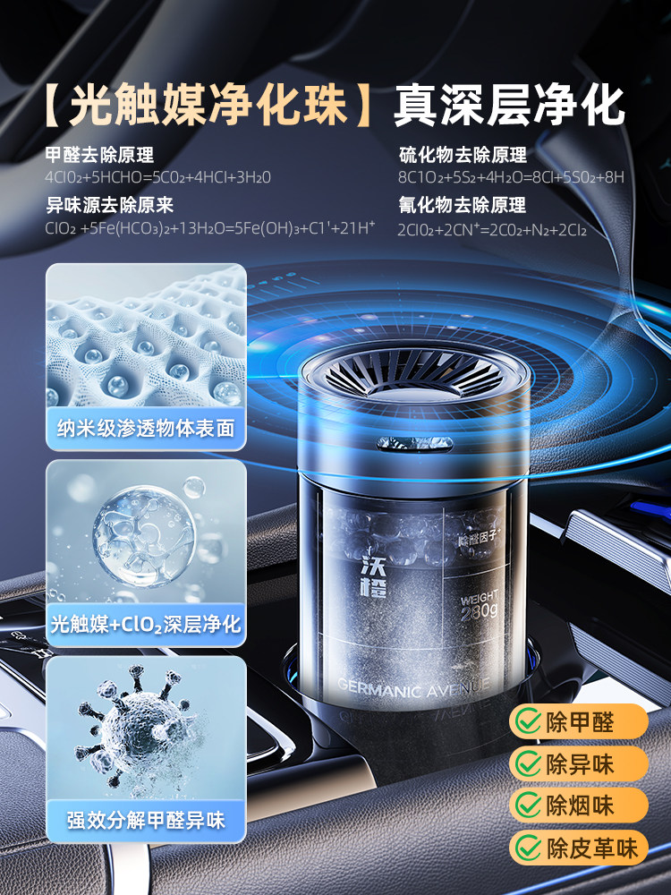 Wocheng Car Air Purifier for New Cars, Removes Formaldehyde and Odors, Car Smoke Smell Eliminator, Car Aromatherapy Device, In-Car Magic Tool