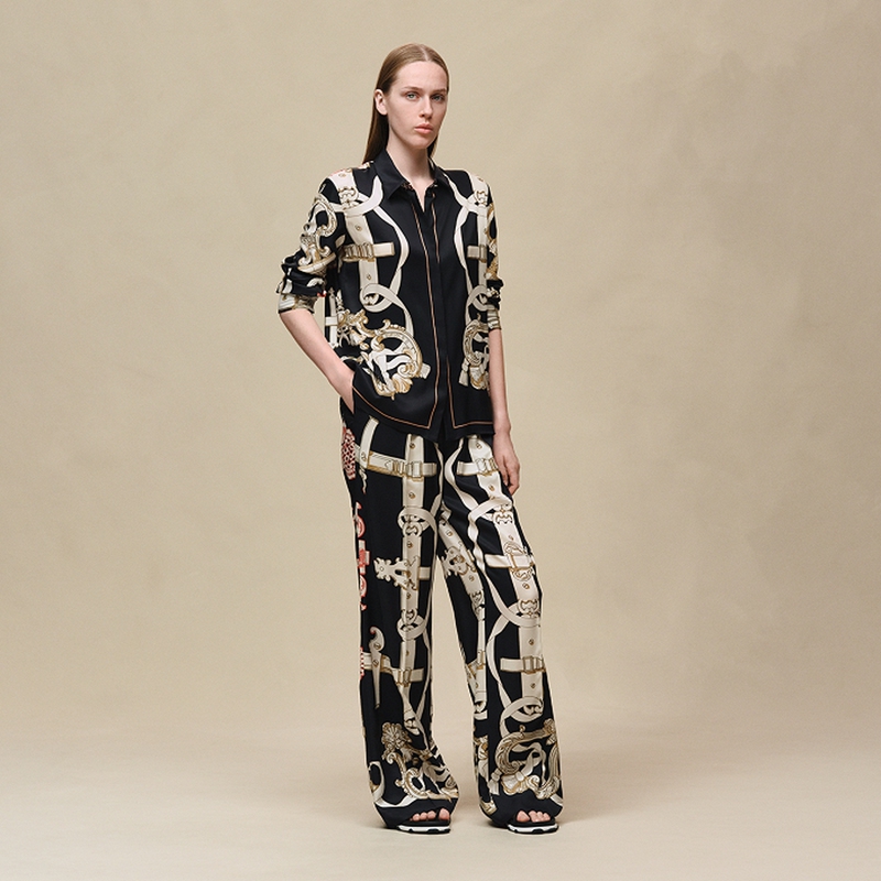 Nanyou Haute Couture Factory Supplies 26 Early Autumn New Products: Iron-On Embellishment Positioning Print 19mm Silk Shirt and Straight-Leg Pants for Women Nanyou Haute Couture Factory Supplies 26 Early Autumn New Products: Iron-On Embellishment Positioning Print 19mm Silk Shirt and Straight-Leg Pants for Women