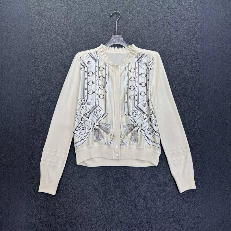 Nanyou Haute Couture Factory Supplies 26 New Autumn and Winter Twill Silk Mulberry Silk Printed Patchwork Long-Sleeved Knitted Cardigan for Women Nanyou Haute Couture Factory Supplies 26 New Autumn and Winter Twill Silk Mulberry Silk Printed Patchwork Long-Sleeved Knitted Cardigan for Women