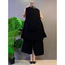 Fat Sister 2022 Summer New Plus Size Womens Clothing Versatile Bottoming Shirt Long Vest Wide Leg Shorts Three-piece Trendy Set