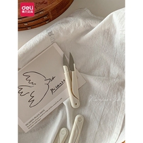 Deli round head U-shaped plastic spring sewing scissors yarn scissors stainless steel household portable cover cross stitch thread