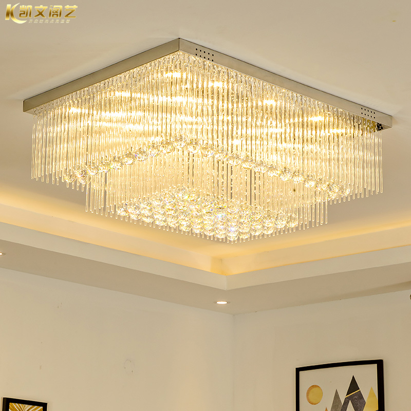 Crystal lamp Living room lamp rectangular minimalist modern LED ceiling lamp European-style atmospheric bedroom lamps Dining Room Lights