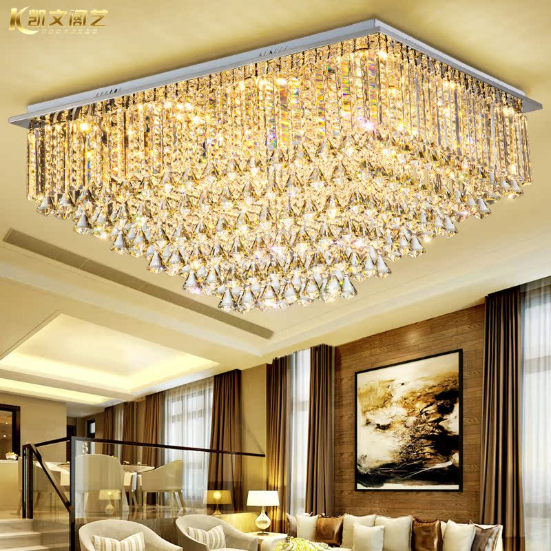 Rectangular crystal lamp living room light LED suction light bedroom light dining room lamp simple multilayer water crystal light living room